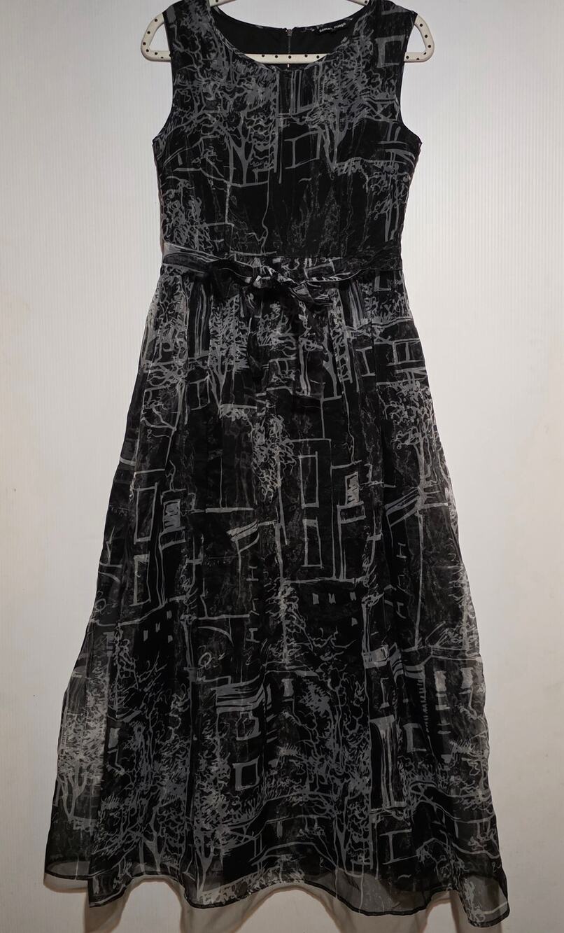 Samuel Dong Black White Abstract Architectural Sketch Midi Dress XS Art-to-Wear